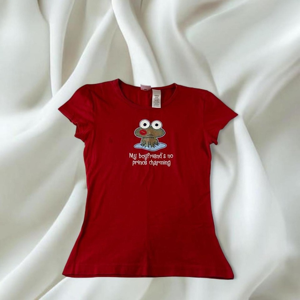 No Boundaries red frog kiss baby tee funny humor y2k mcbling fairy boho